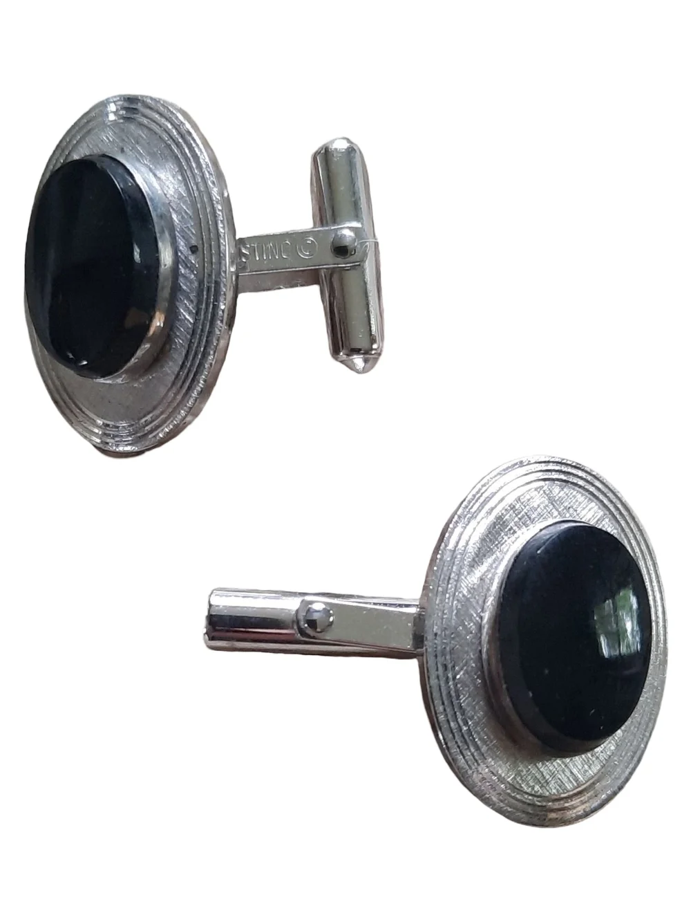 Silver-Tone Cufflinks with Black Onyx Accent - Men's Accessories